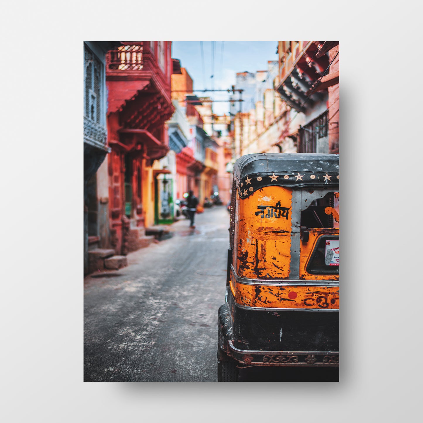 Indian Rickshaw in a Street, Vibrant Photography Poster