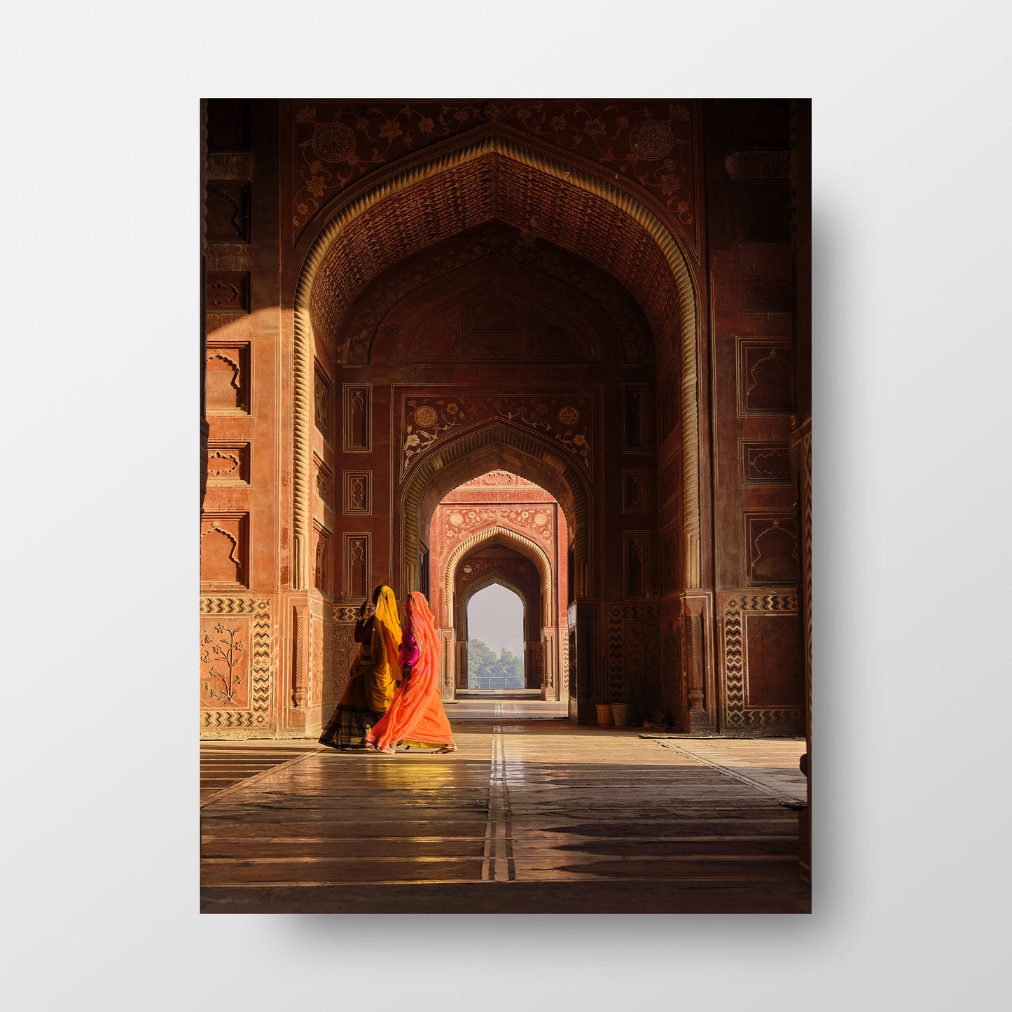 India Women walking in a Temple, Vibrant Colorful Poster