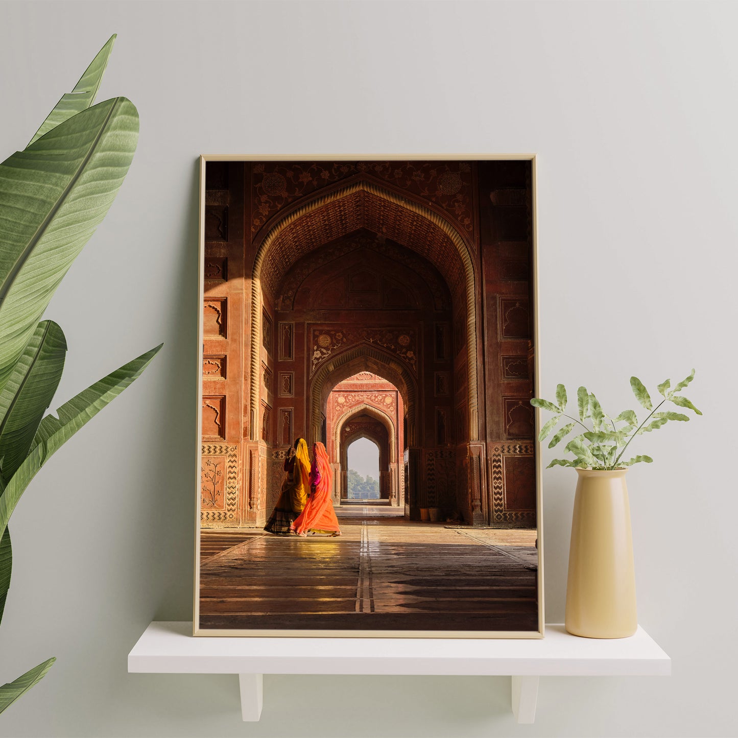 India Women walking in a Temple, Vibrant Colorful Poster