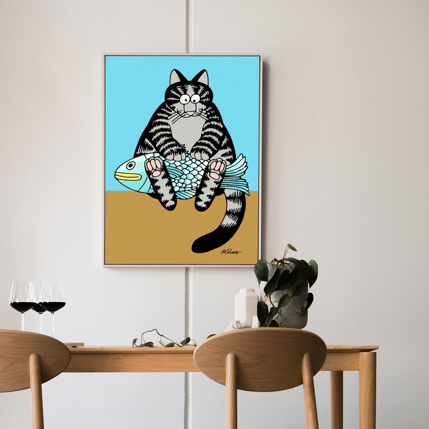 Cat with a fish, Bernard Kliban, 70s