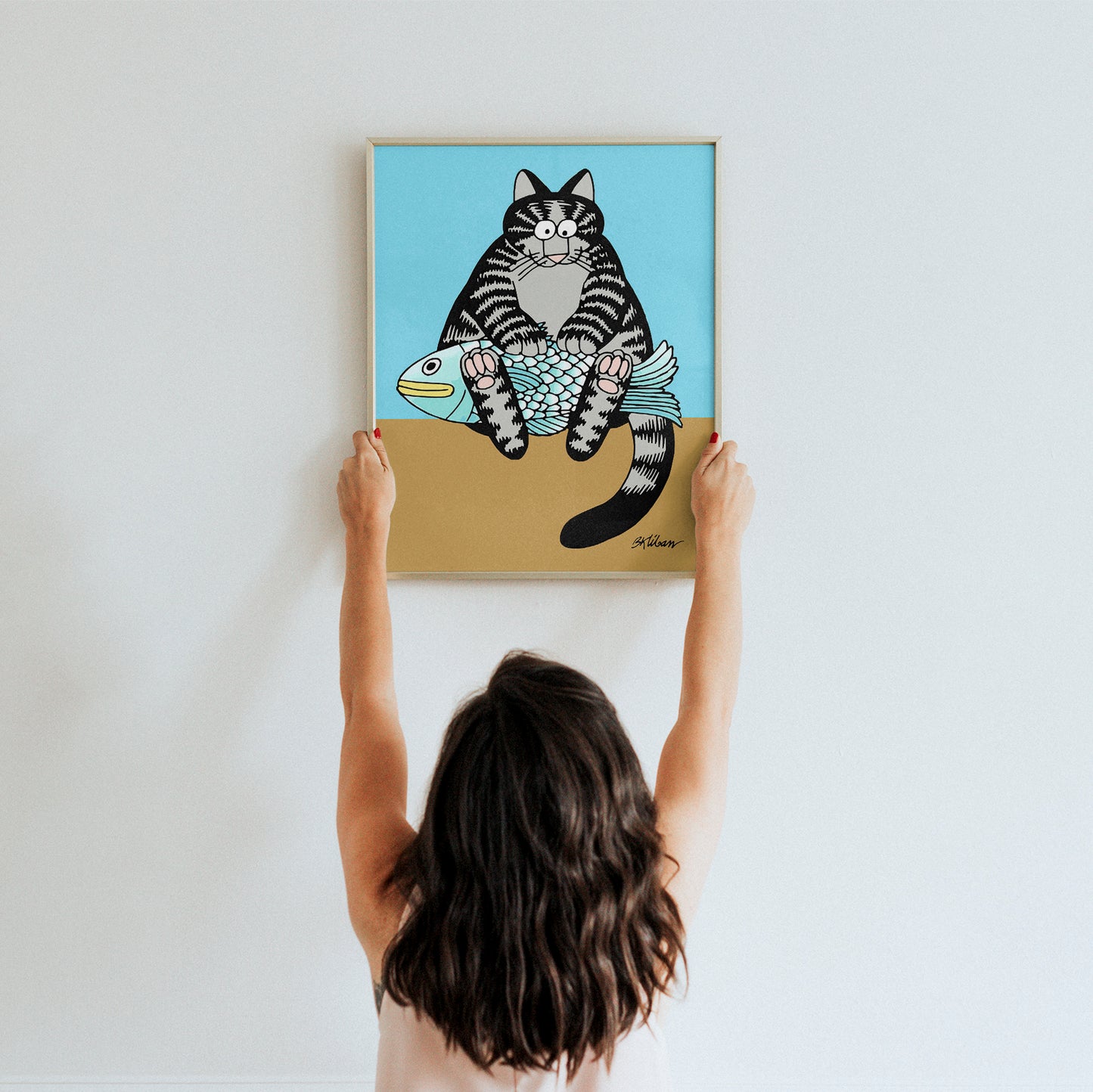 Cat with a fish, Bernard Kliban, 70s