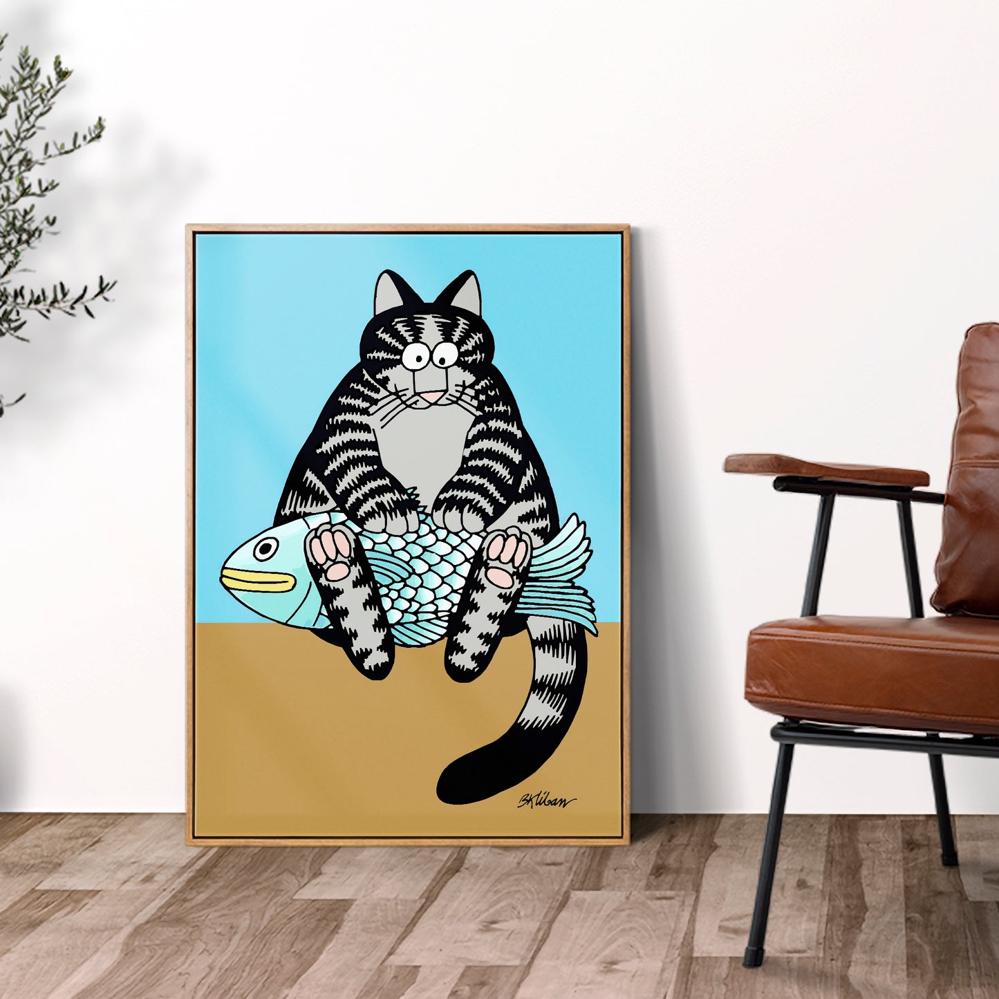 Cat with a fish, Bernard Kliban, 70s