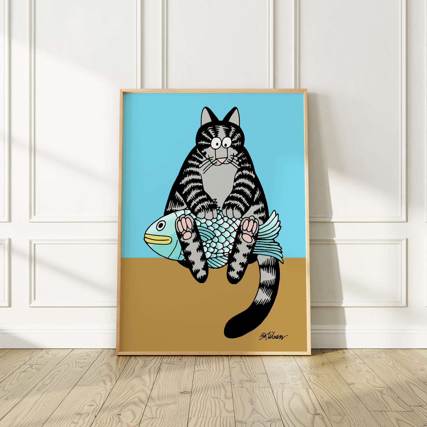 Cat with a fish, Bernard Kliban, 70s