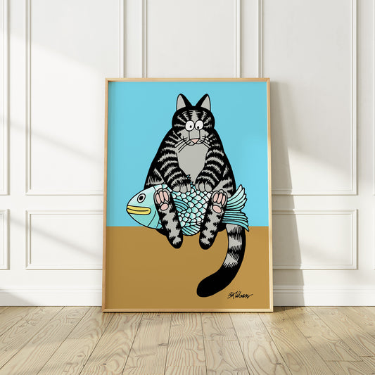 Cat with a fish, Bernard Kliban, 70s