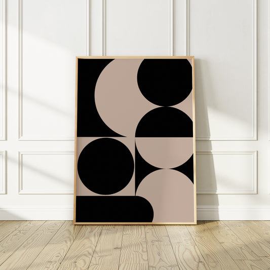 Affiche abstraite du milieu du siècle moderne, « Illusion II », beige et noir