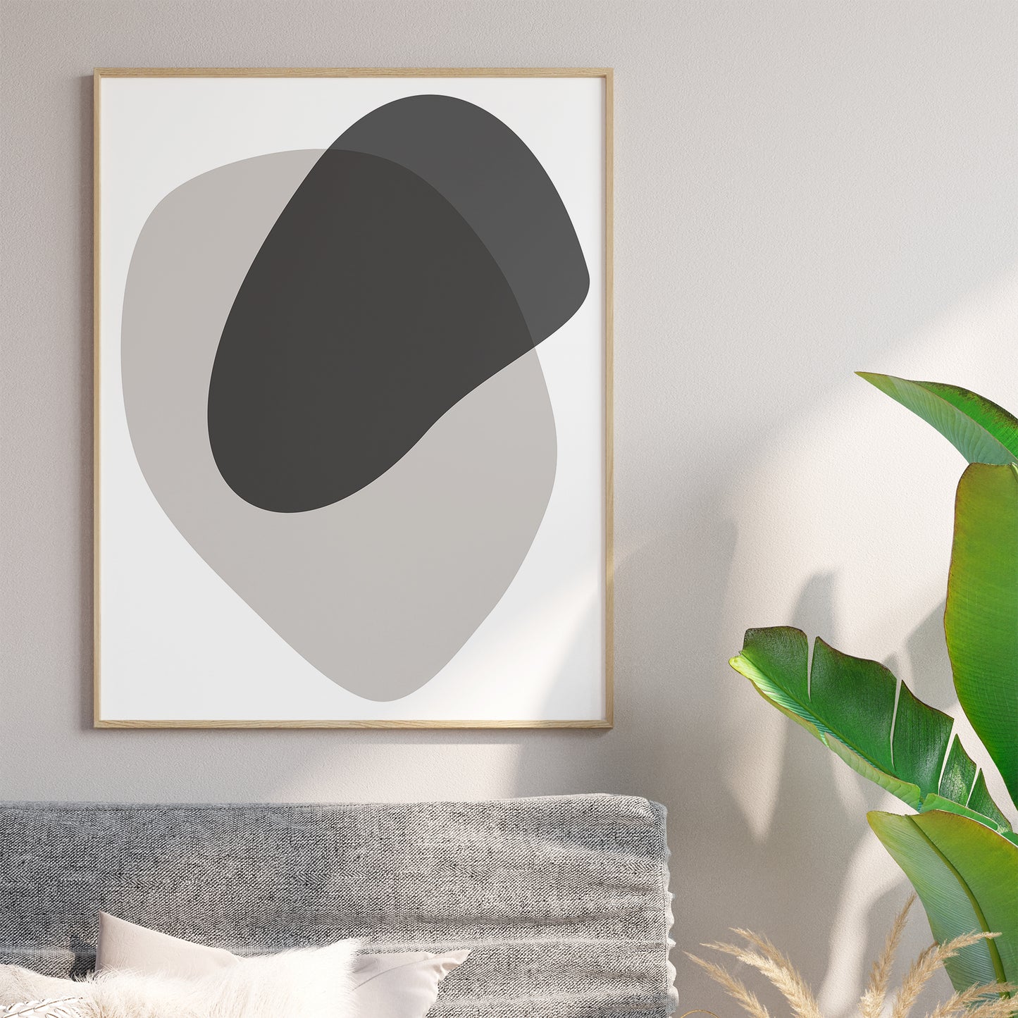 Affiche abstraite du milieu du siècle moderne, « Illusion II », beige et noir