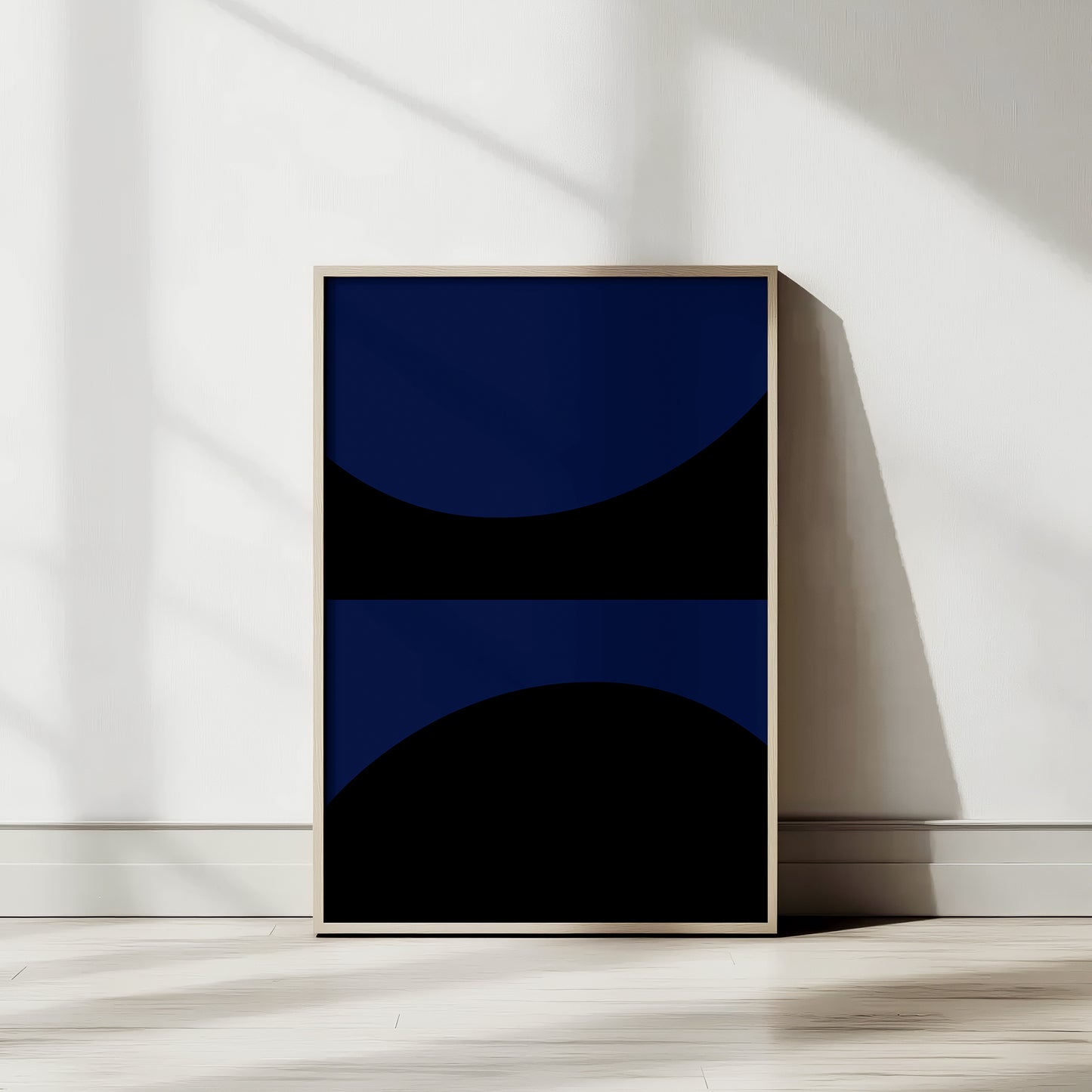 Abstract Mid-Century Modern Poster, "Illusion I" Blue and Black