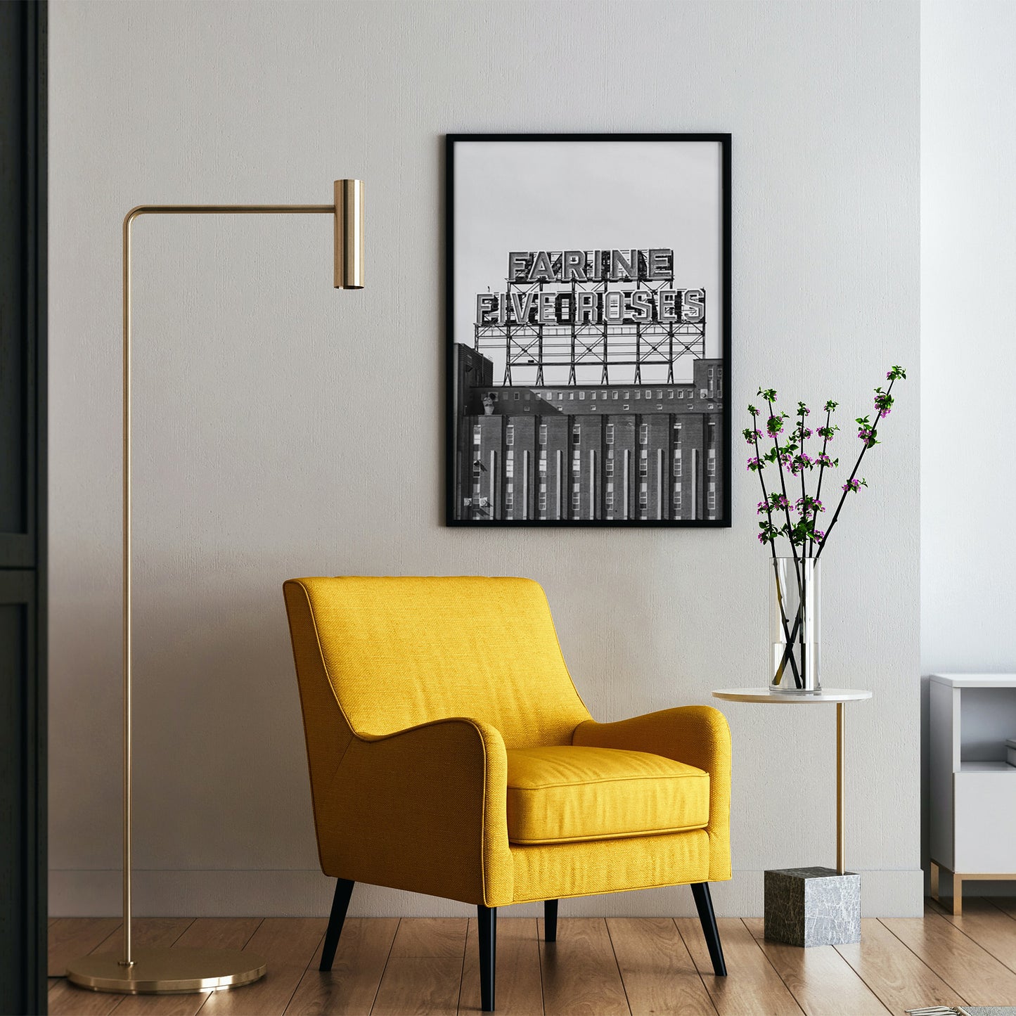 Montreal Iconic "Farine Five roses" neon in Black and White Photography Print