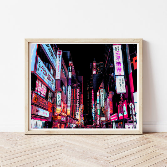 Tokyo at Night Art Print, Colorful Photo to Digital Painting