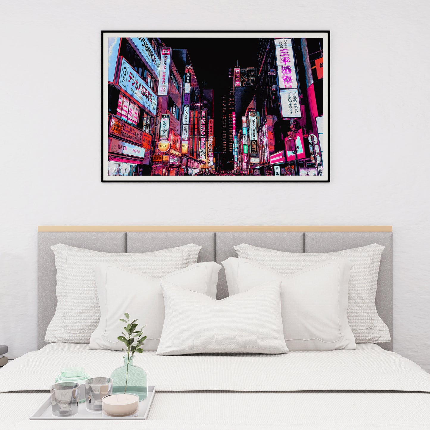 Tokyo at Night Art Print, Colorful Photo to Digital Painting