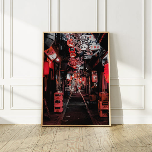 Japan Tokyo Golden Gai Poster, Vibrant Small Bars Alley Photography