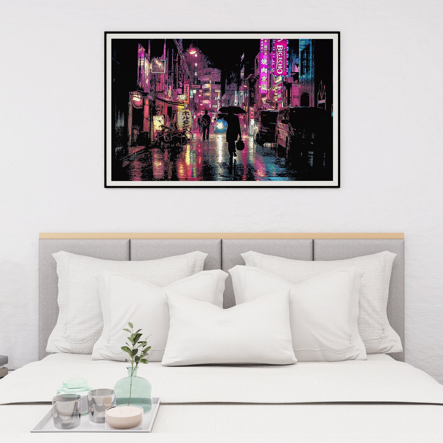 Tokyo at Night Poster, Shinjuku Kabukicho District, Photo to Digital Painting Art Print