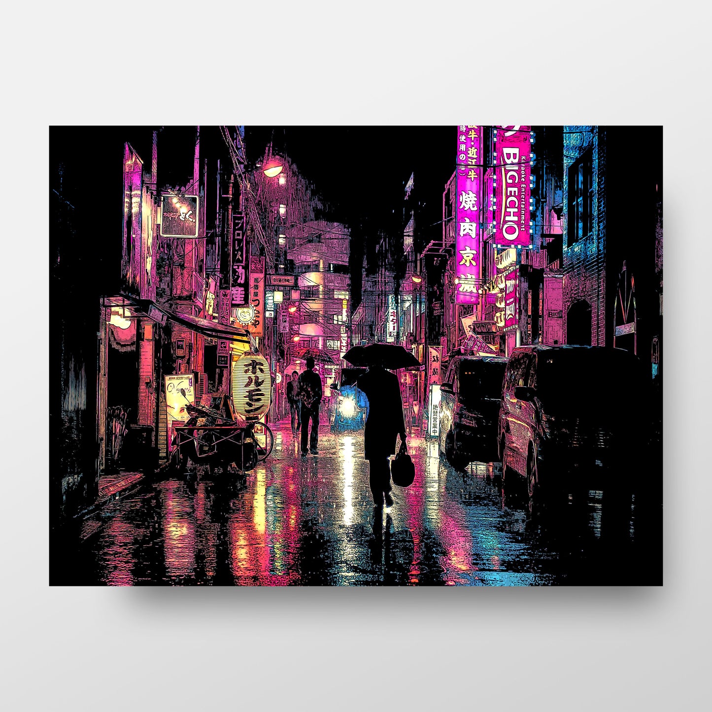 Tokyo at Night Poster, Shinjuku Kabukicho District, Photo to Digital Painting Art Print