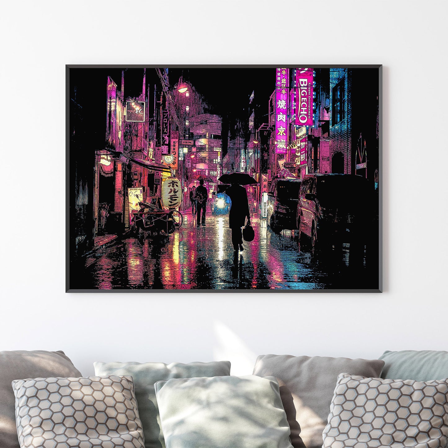 Tokyo at Night Poster, Shinjuku Kabukicho District, Photo to Digital Painting Art Print