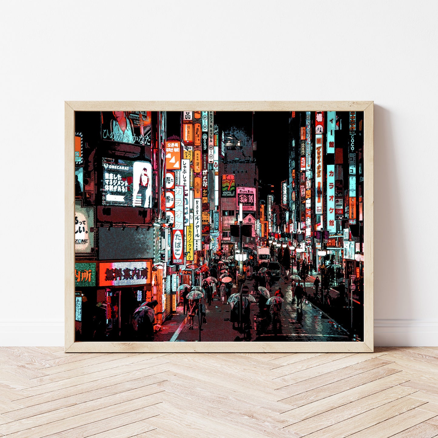 Tokyo at Night Art Print, Photo to Digital Painting, Shinjuku Cyberpunk Style Poster