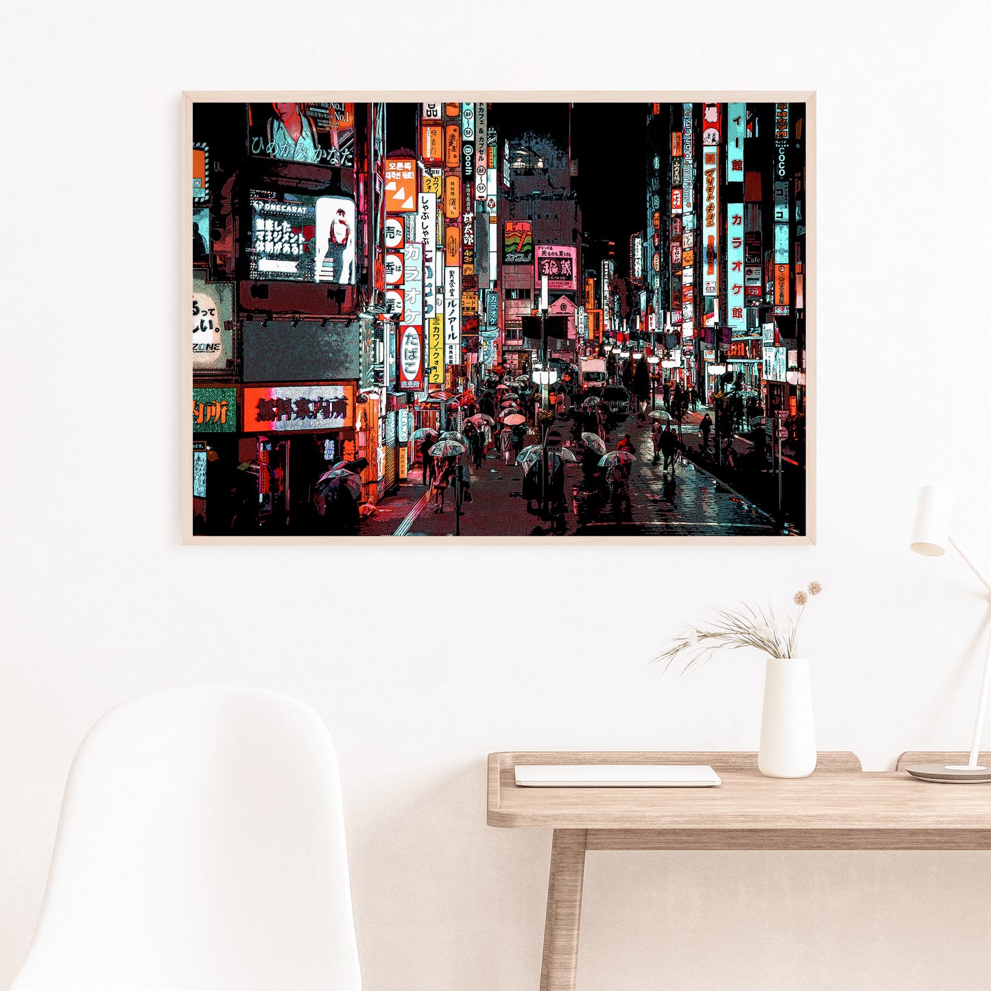 Tokyo at Night Art Print, Photo to Digital Painting, Shinjuku Cyberpunk Style Poster