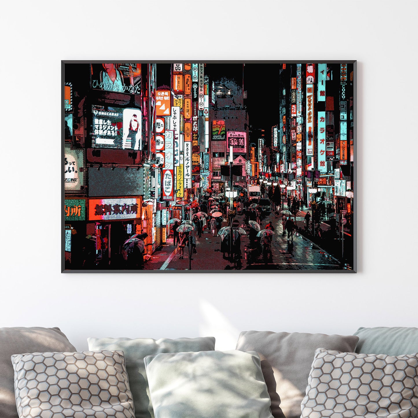 Tokyo at Night Art Print, Photo to Digital Painting, Shinjuku Cyberpunk Style Poster