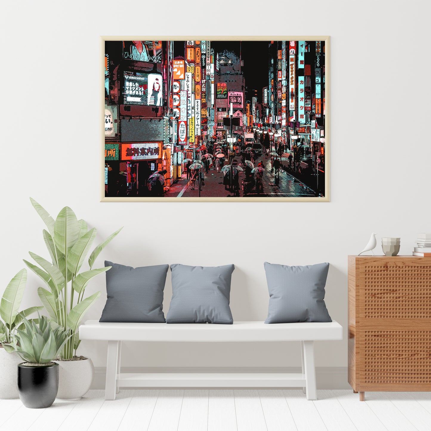 Tokyo at Night Art Print, Photo to Digital Painting, Shinjuku Cyberpunk Style Poster