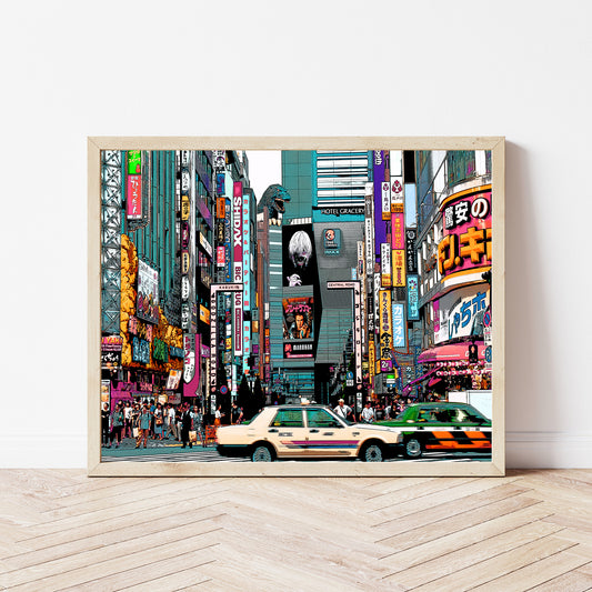 Colorful Tokyo Art Print, Shinjuku Photo to Digital Painting