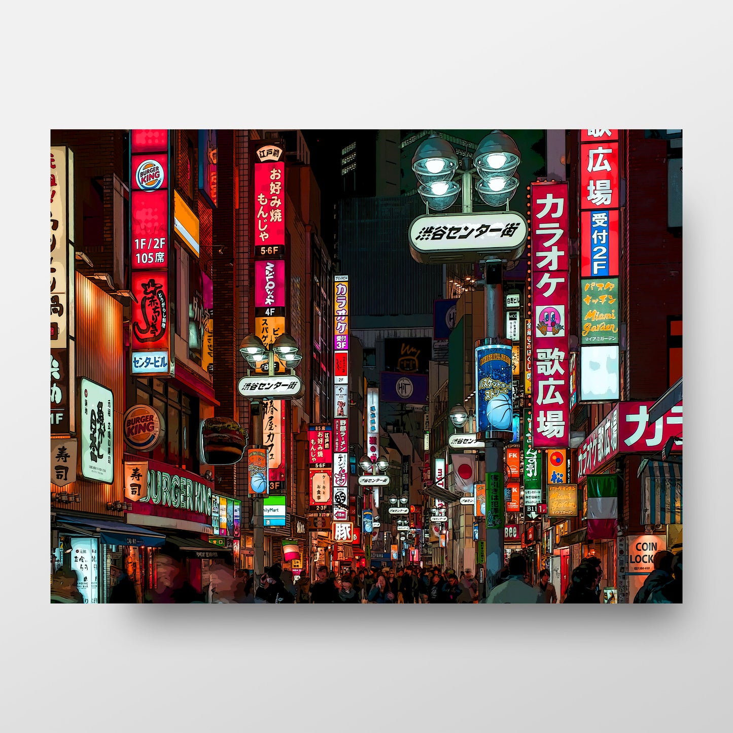 Tokyo Colorful Art Print, Shinjuku District at Night Poster