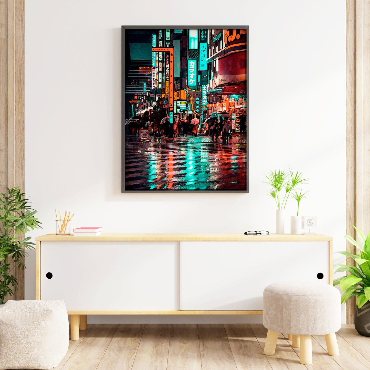 Tokyo Shinjuku Kabukicho at Night Poster, Tokyo Cyberpunk Anime Style Art Print