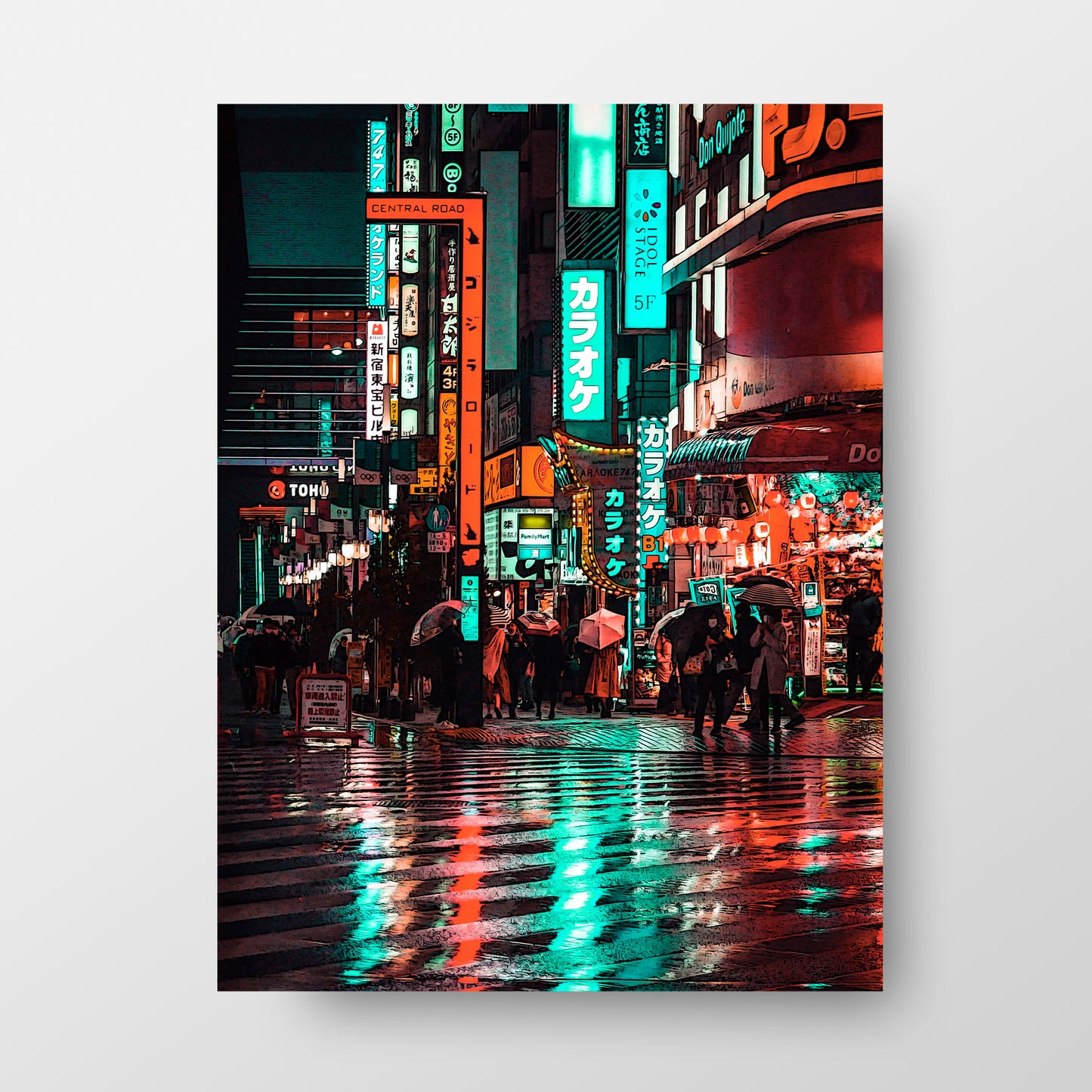 Tokyo Shinjuku Kabukicho at Night Poster, Tokyo Cyberpunk Anime Style Art Print