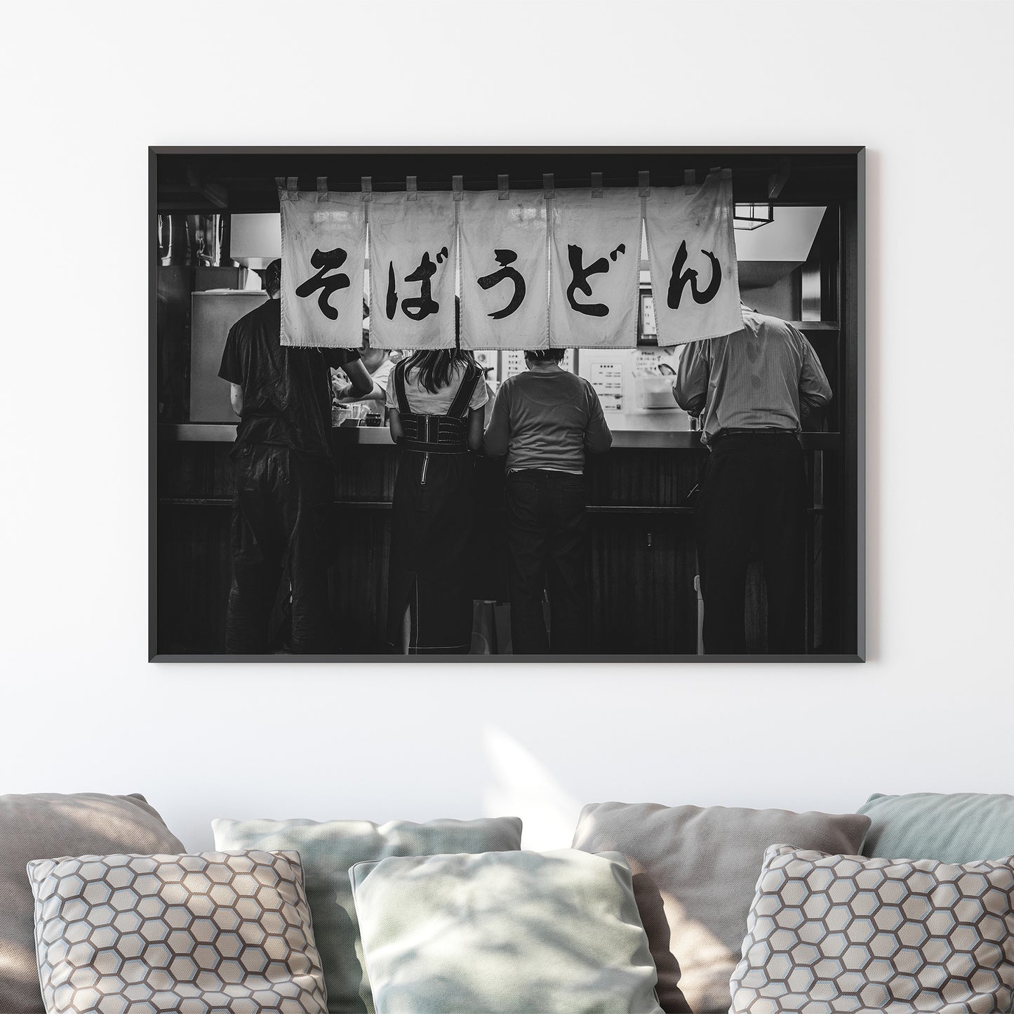 Tokyo Japan Small Street Food Stall Poster, Black and White Photography Print