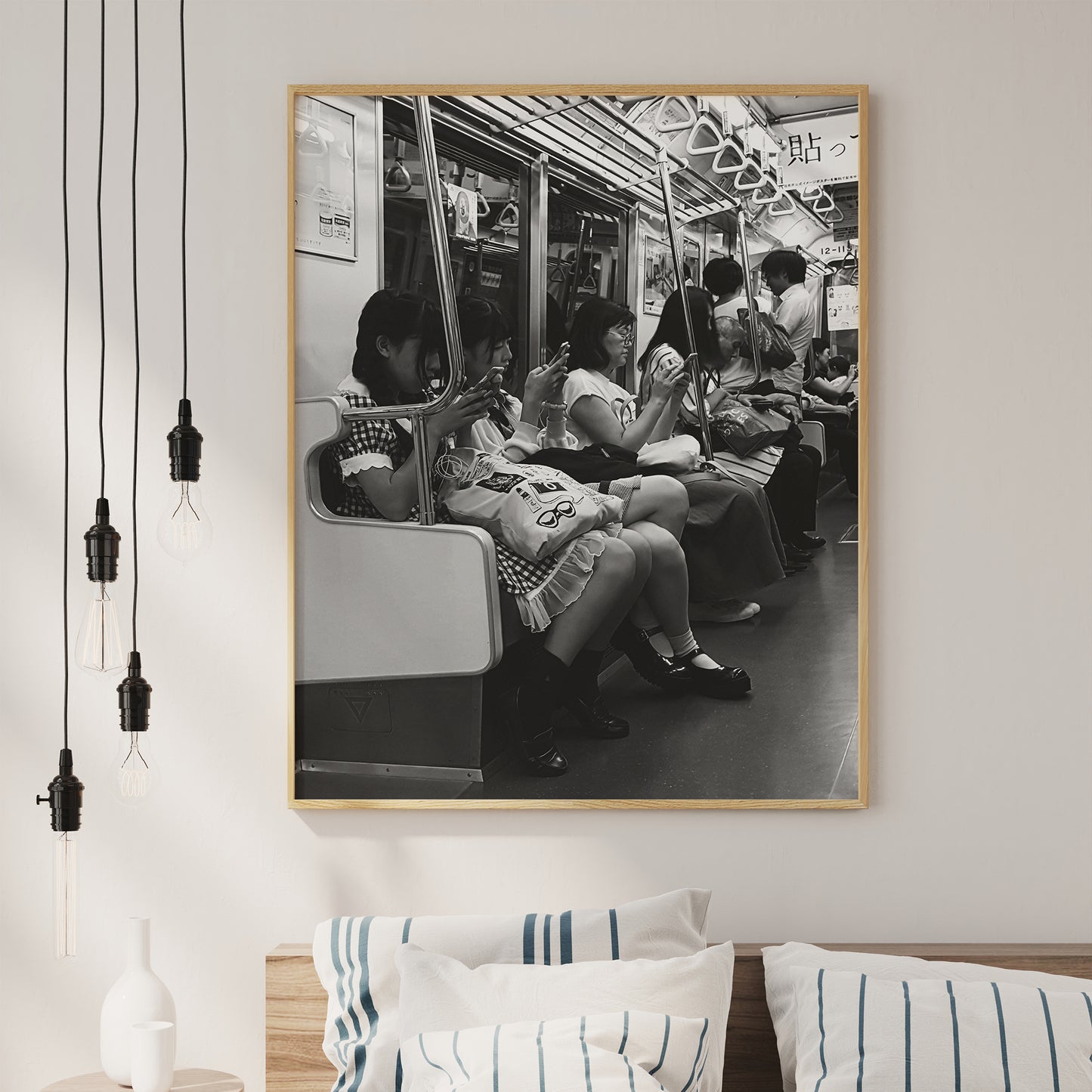 Tokyo Subway Metro Scene Poster, Black and White Photography