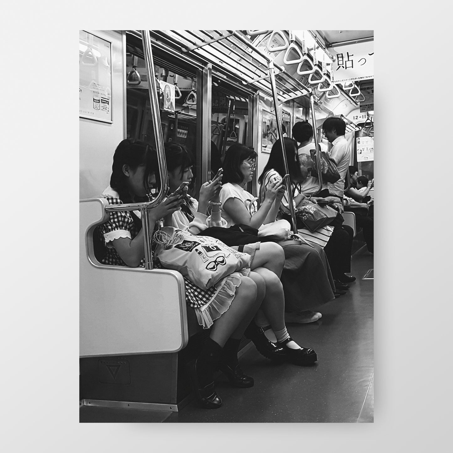 Tokyo Subway Metro Scene Poster, Black and White Photography