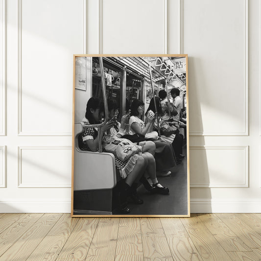 Tokyo Subway Metro Scene Poster, Black and White Photography