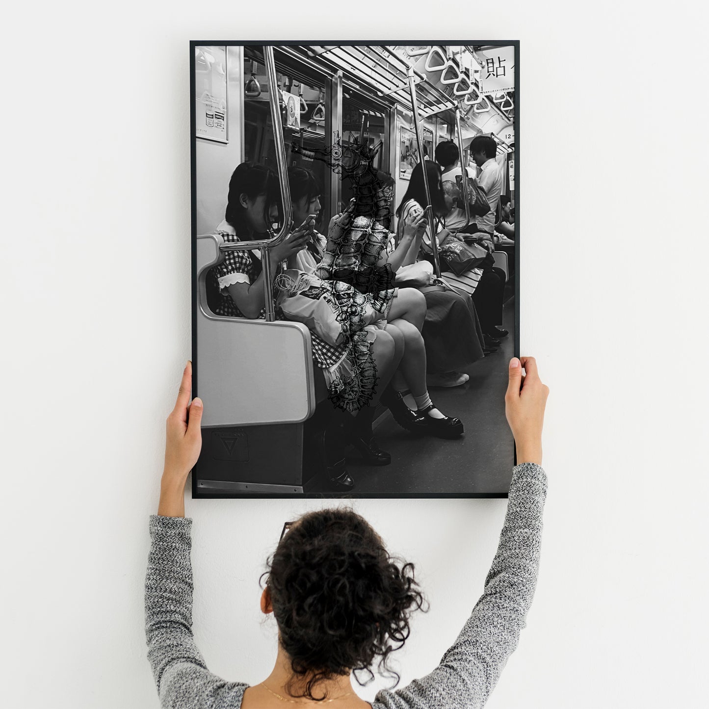 Tokyo Subway Metro Scene Poster, Black and White Photography