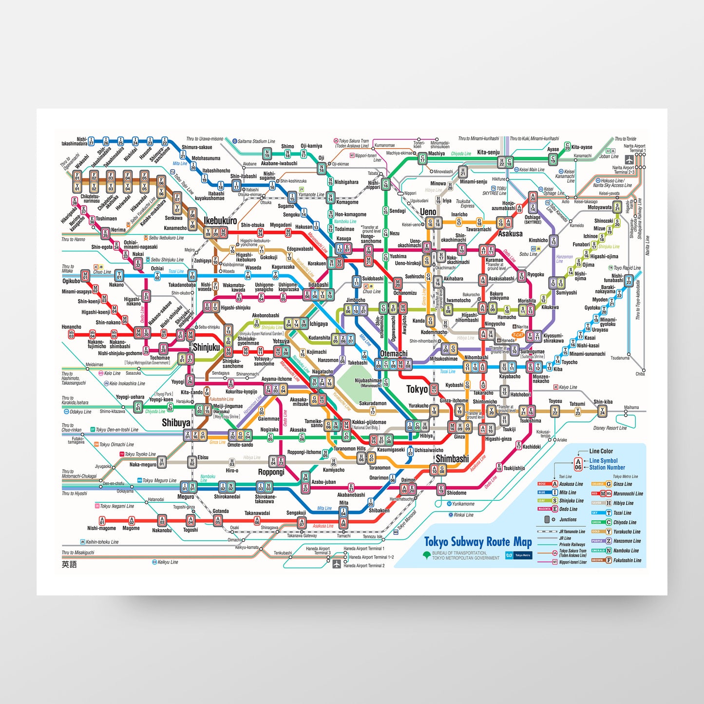 Tokyo Japan Subway Map in High Resolution Poster