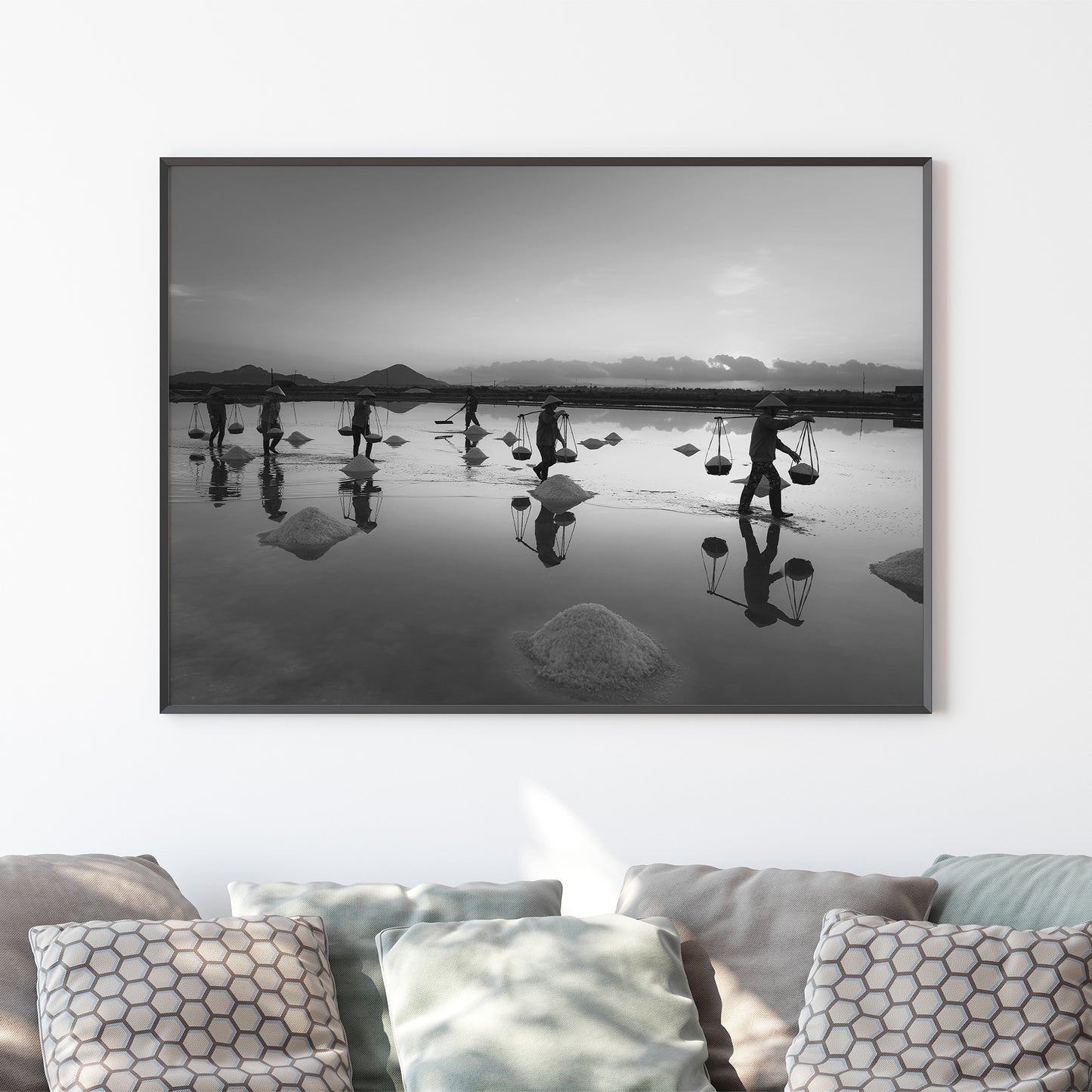 Vietnam Black and White Photography Print, Salt Farmer Workers