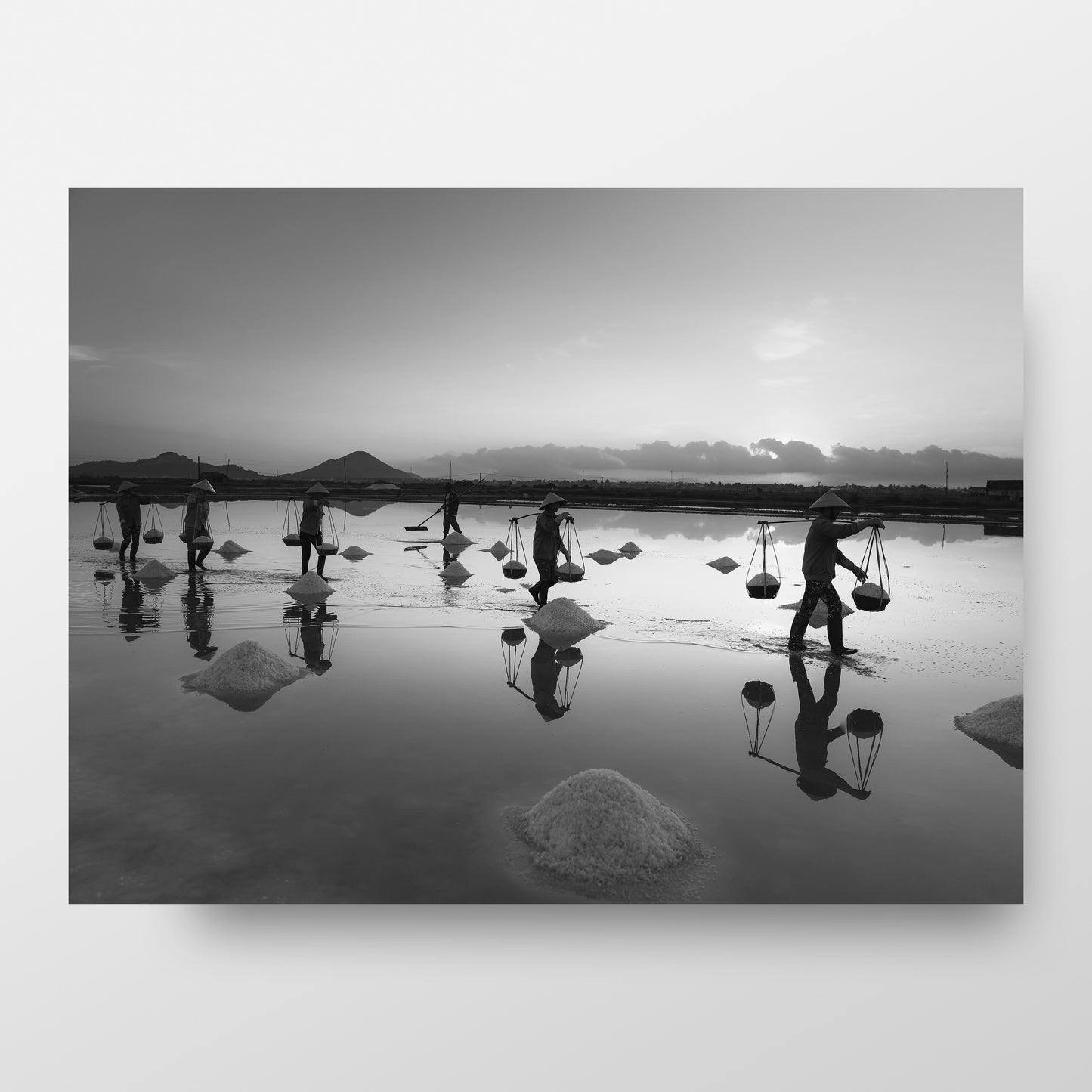 Vietnam Black and White Photography Print, Salt Farmer Workers