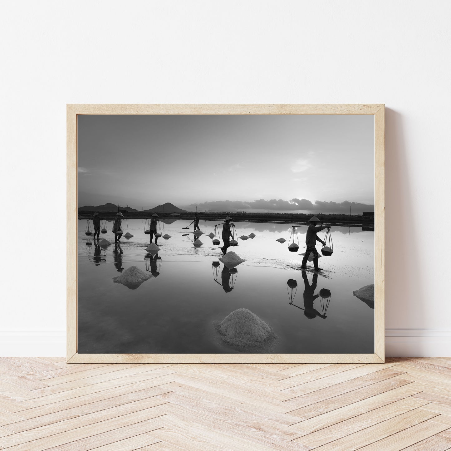 Vietnam Black and White Photography Print, Salt Farmer Workers