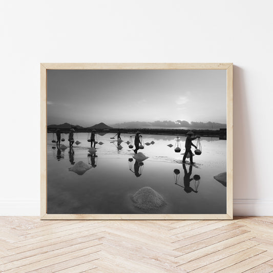 Vietnam Black and White Photography Print, Salt Farmer Workers