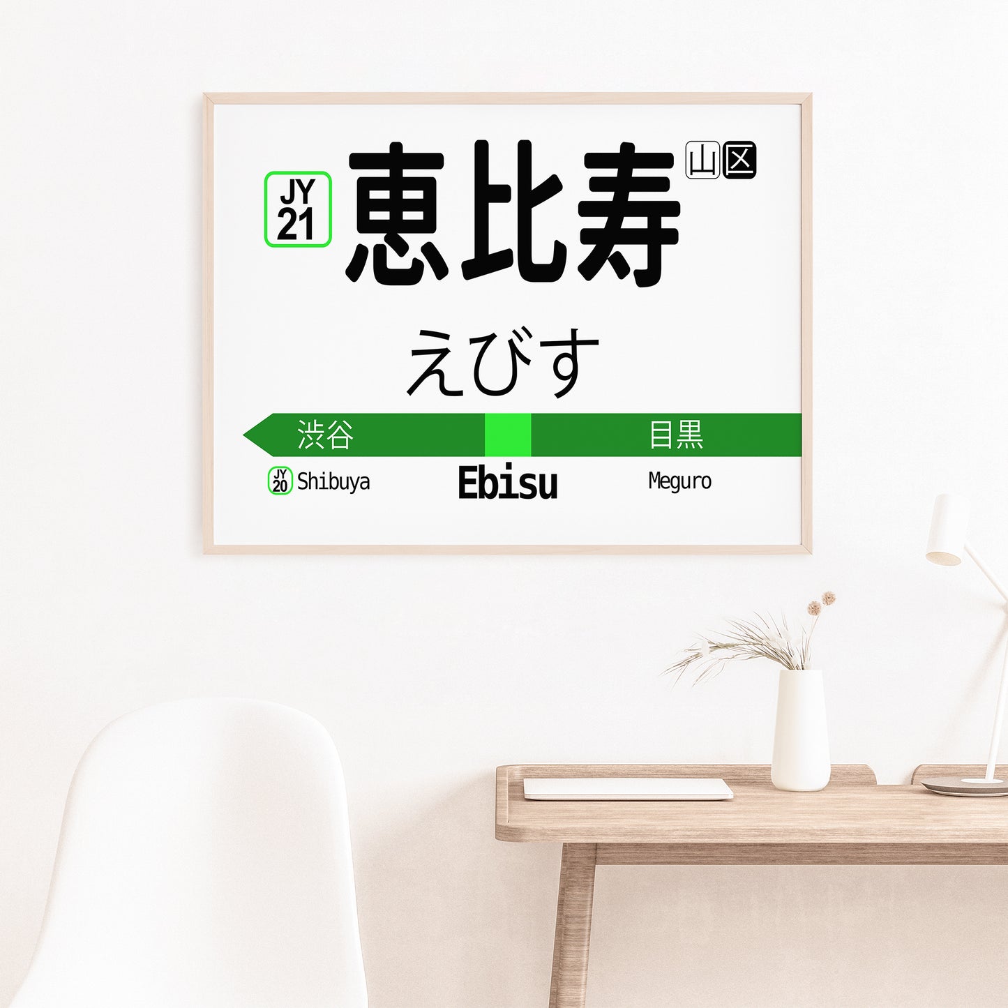 Tokyo Japan Ebisu JR Yamanote Train Station Sign Poster