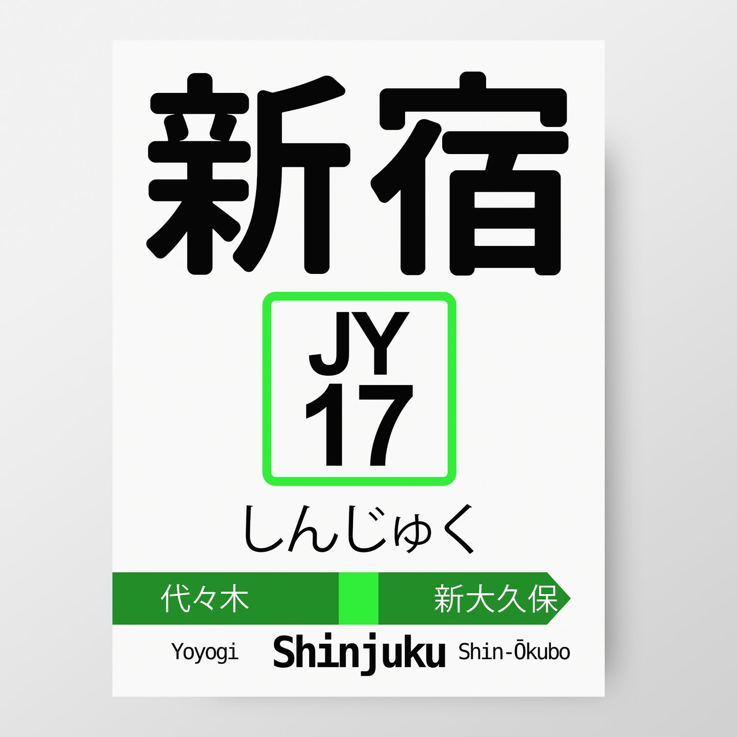 Tokyo Japan Shinjuku JR Yamanote Train Station Sign Poster